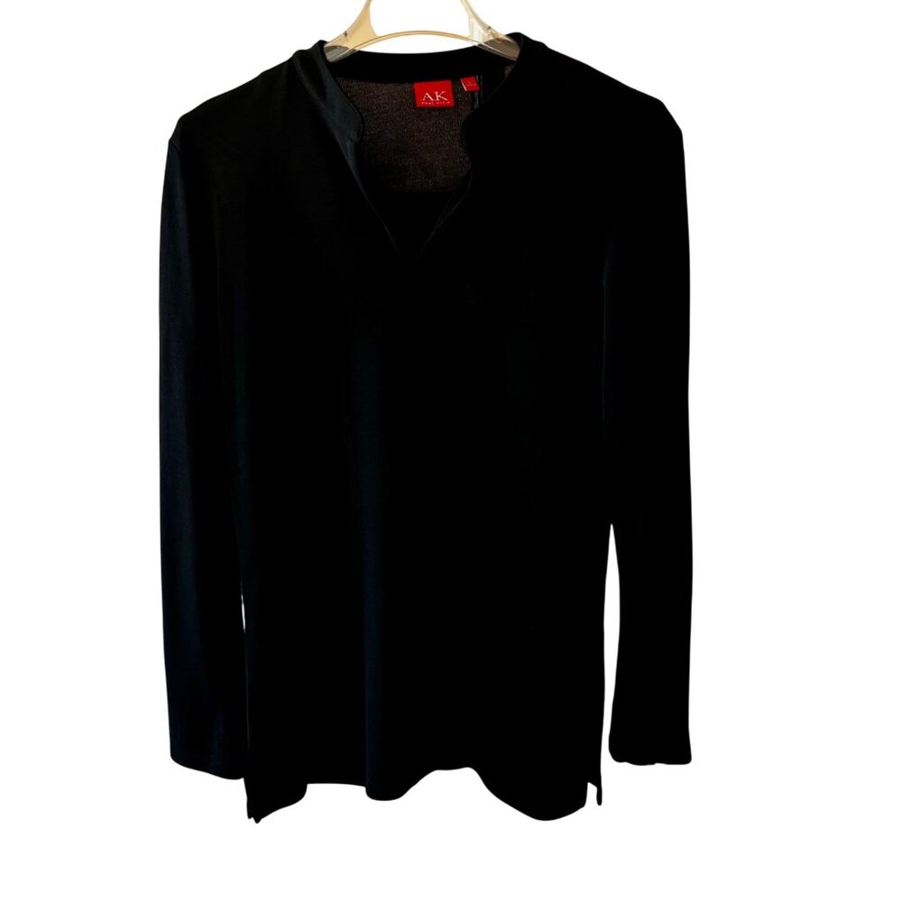 Anne Klein Black Long Sleeve V-Neck Professional Stretch Knit Top Large